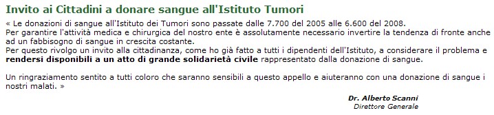 Dall'home page dell'Istituto tumori di Milano